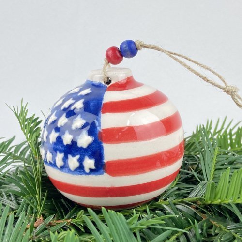 American Flag Ceramic Hand Made Christmas Ornament 6 Scaled