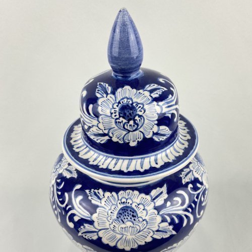Floral Motifs Dark Blue Background Hand Made Ceramic Bowl 2 Scaled