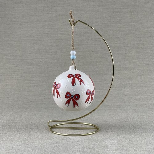 Snowpal Ribbons Ceramic Hand Made Christmas Ornament 1 Scaled