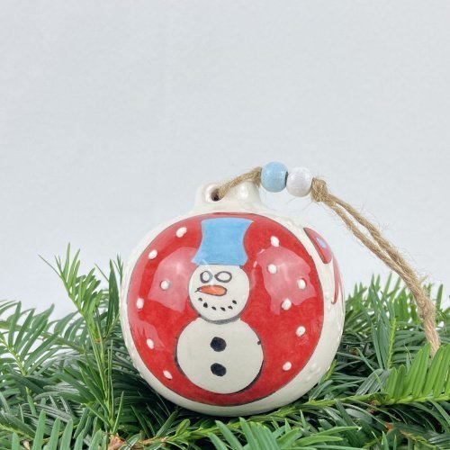 Snowpal Ribbons Ceramic Hand Made Christmas Ornament 2 Scaled