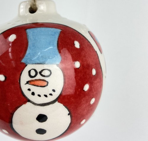 Snowpal Ribbons Ceramic Hand Made Christmas Ornament 4